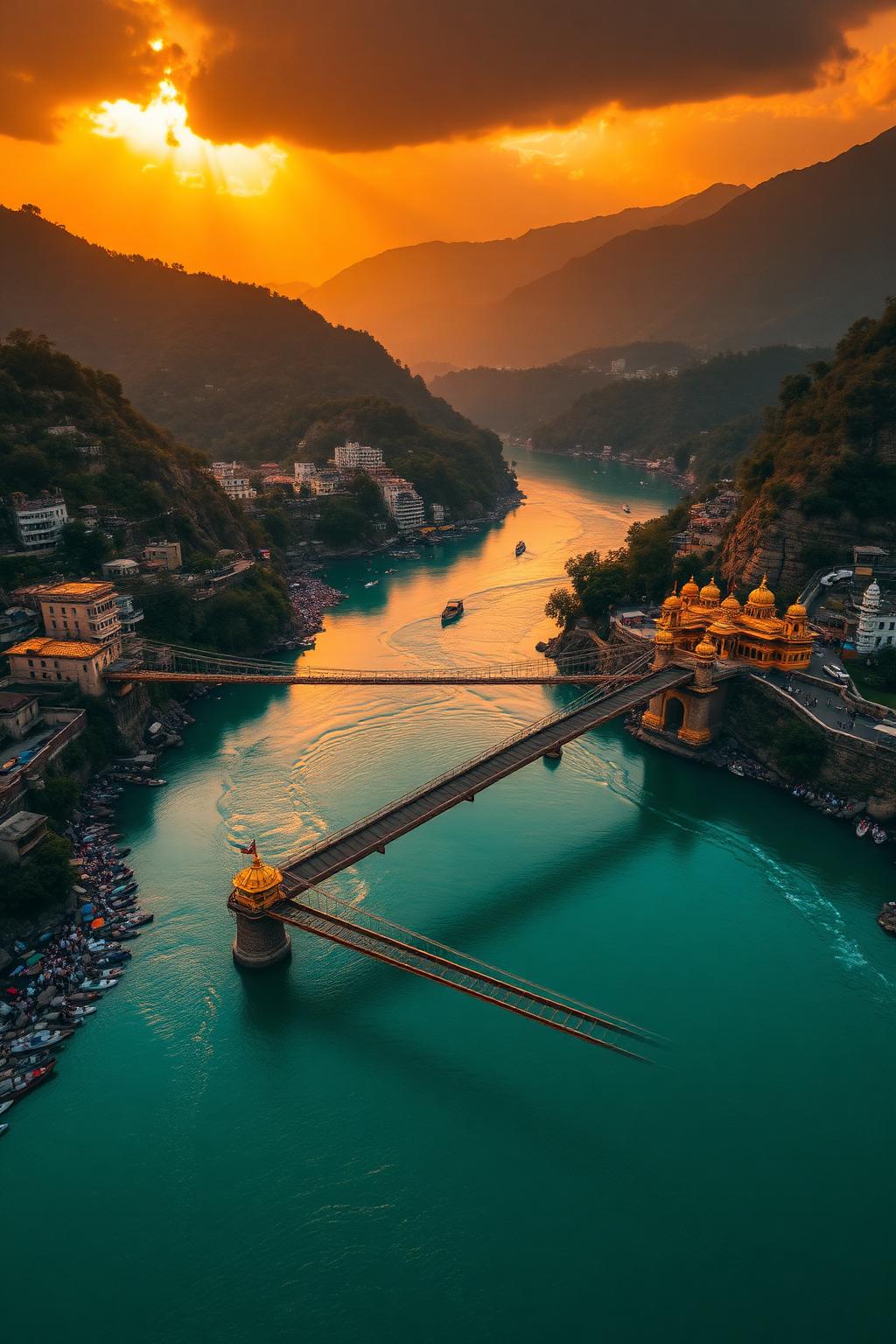 Sunset over Rishikesh with the Ganges river